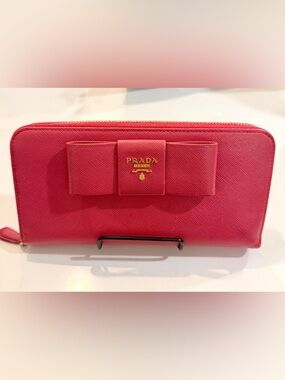Prada Red Saffiano Zip Wallet with Bow with Dust Bag!